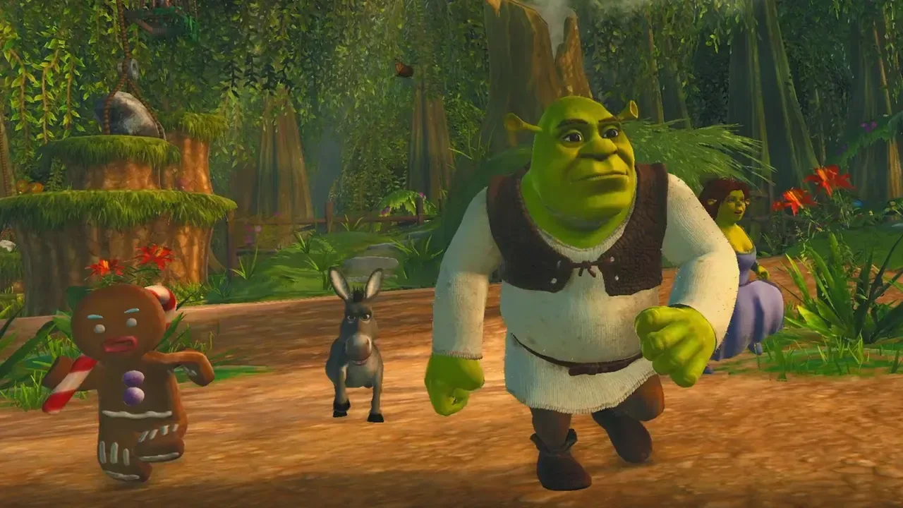 Shrek 2 Remastered gameplay showing the four-player squad-based action-adventure