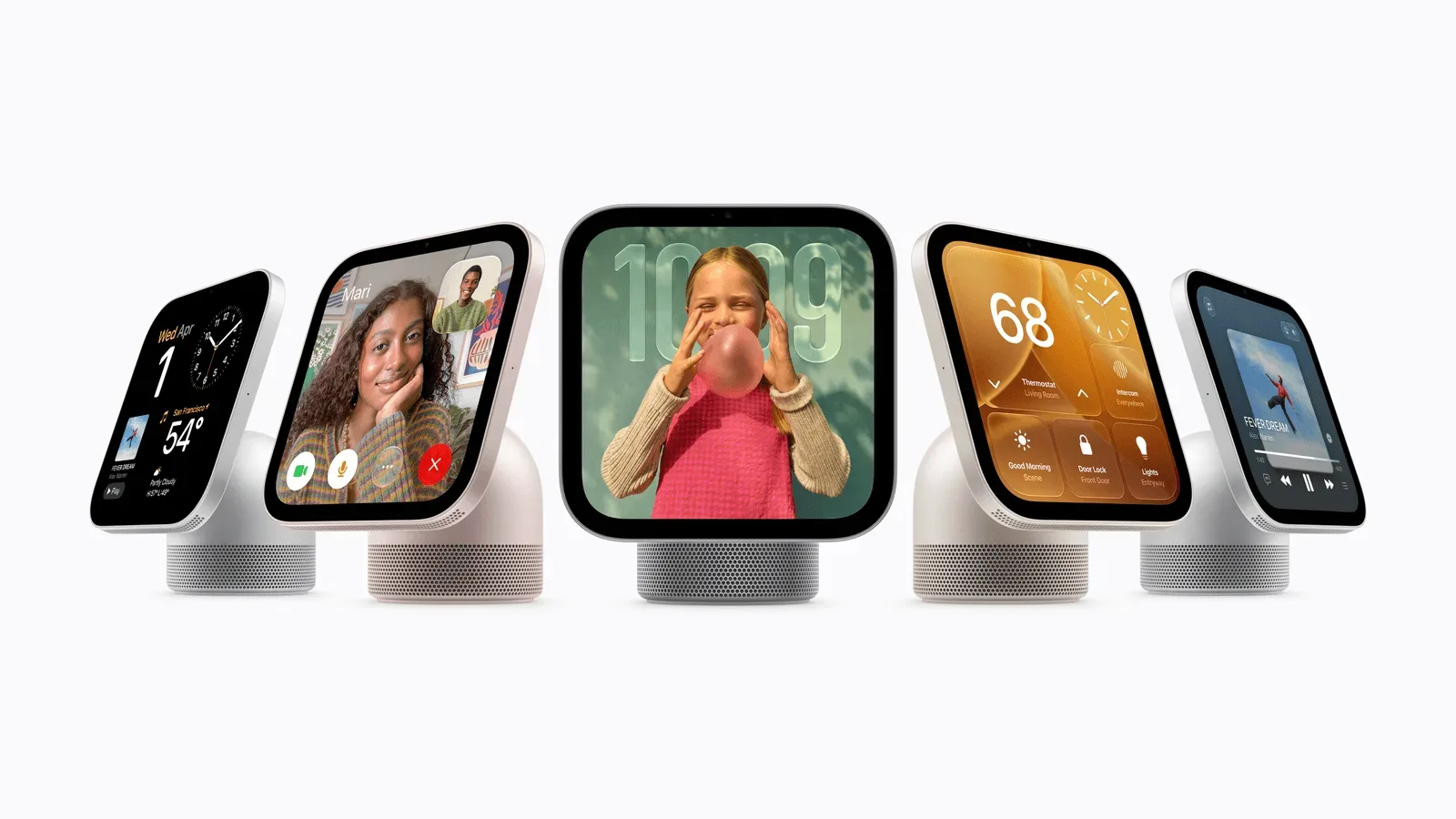 Apple HomeView smart home hub with a seven-inch tilting display and speaker base