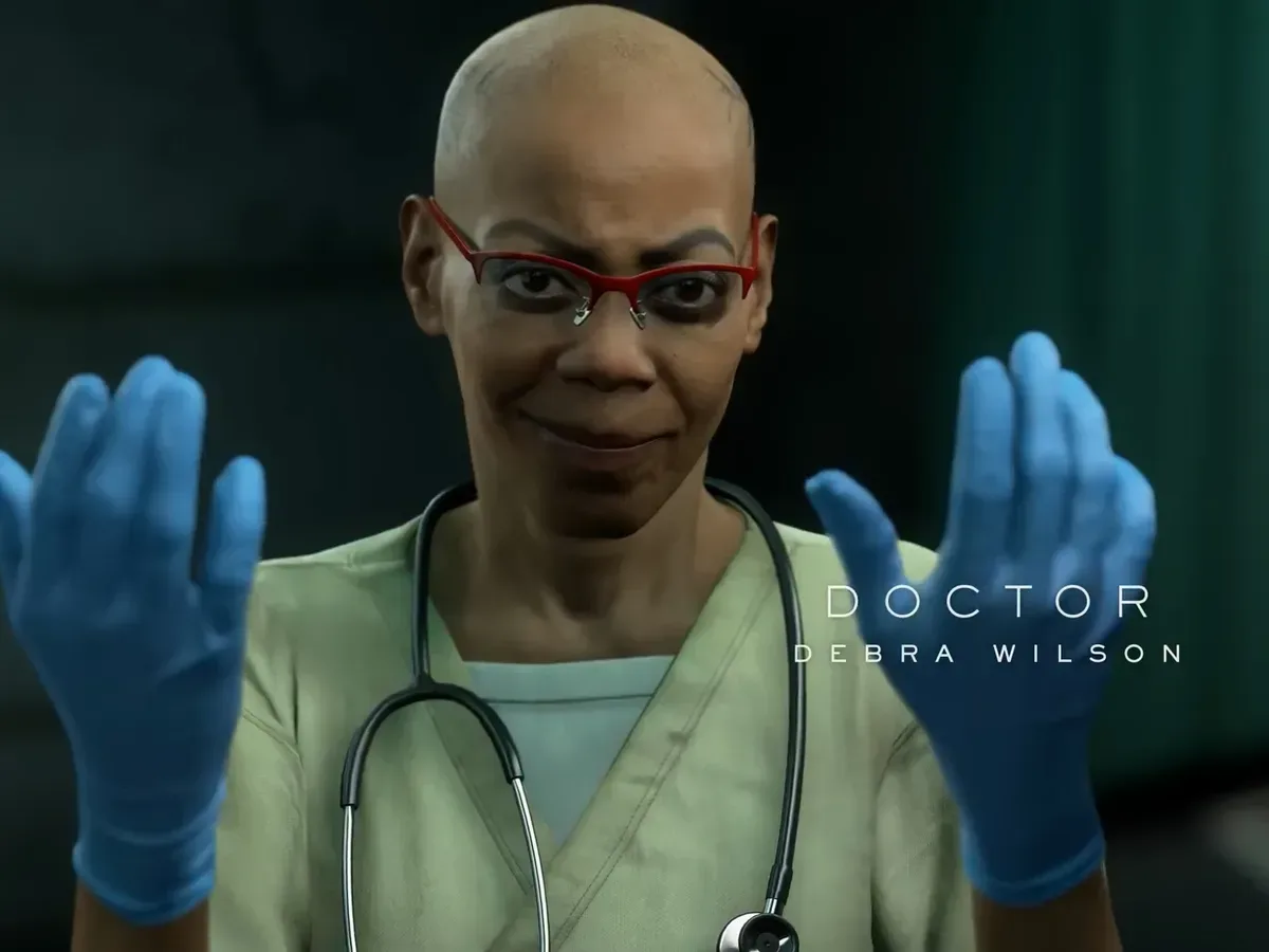 A stylized video game character model illustrating facial scanning and performance capture