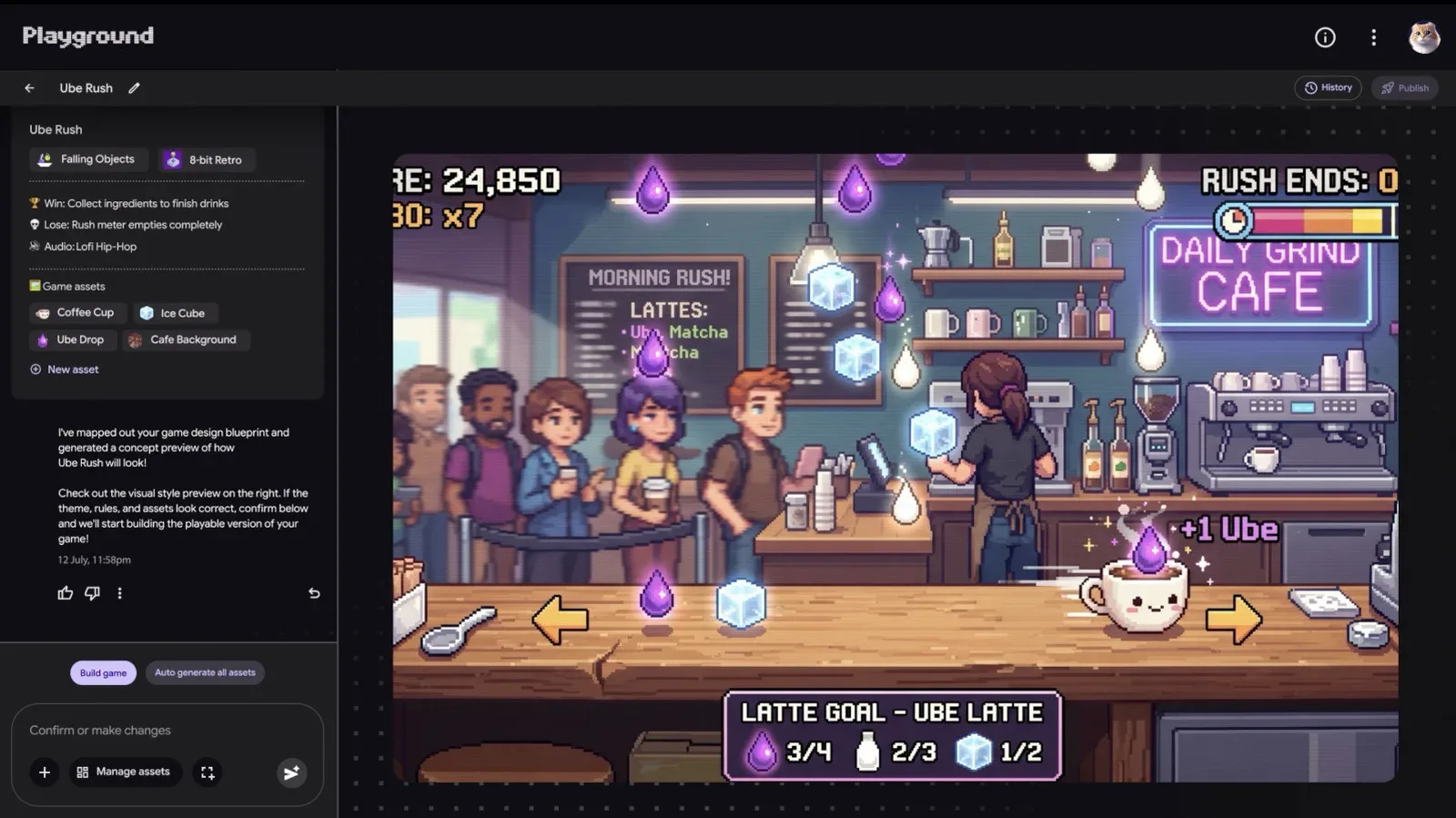 Google Playground interface concept for prompt-based game creation