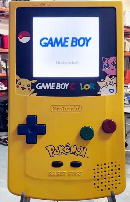 Pokémon Yellow running on the giant Game Boy Color screen