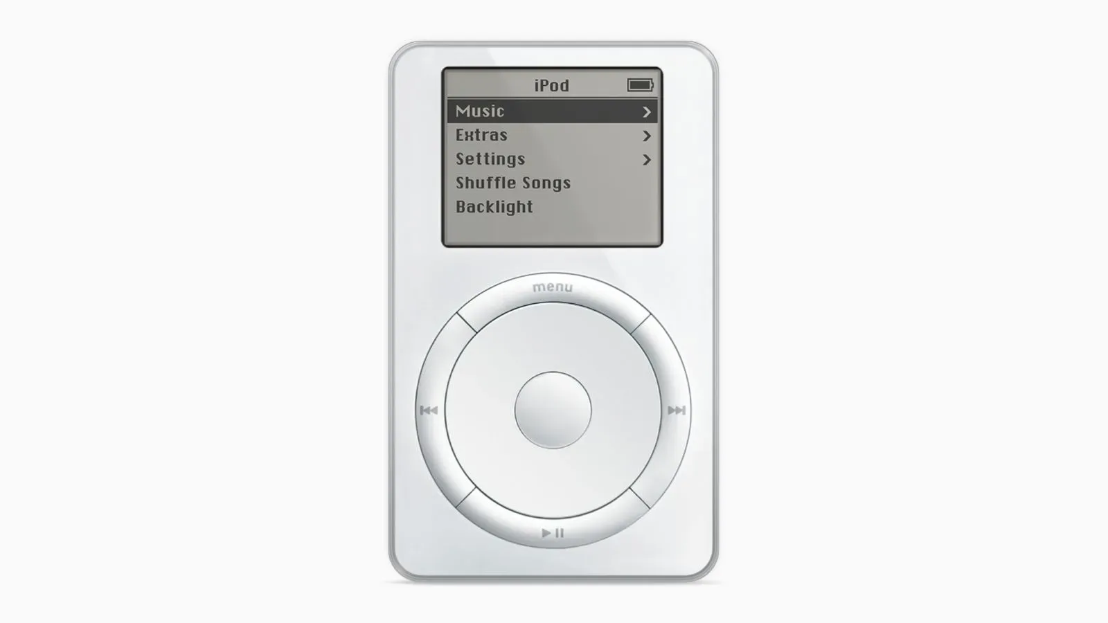 Original iPod with mechanical scroll wheel and monochrome display