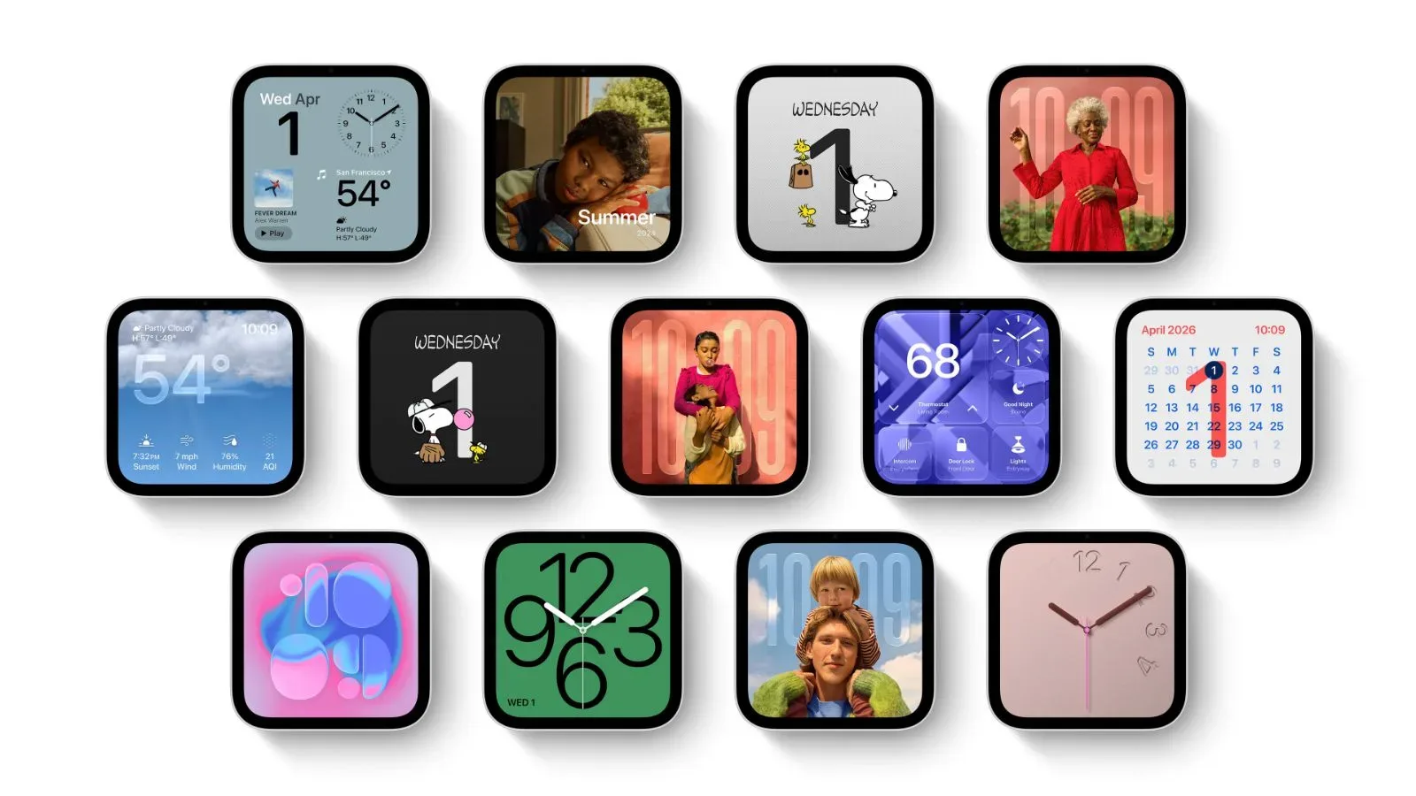 Apple HomeView display showing a Snoopy animated face