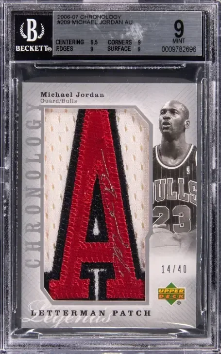 2006-07 Upper Deck Chronology Michael Jordan Letterman Patch Autograph numbered 14 of 40