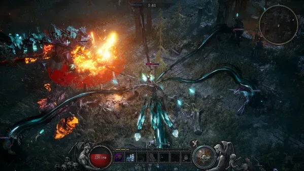 SACRATA isometric 3D battle scene with a goddess character and enemies
