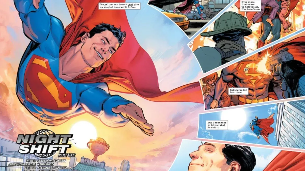 Superman #43 comic cover featuring Superman