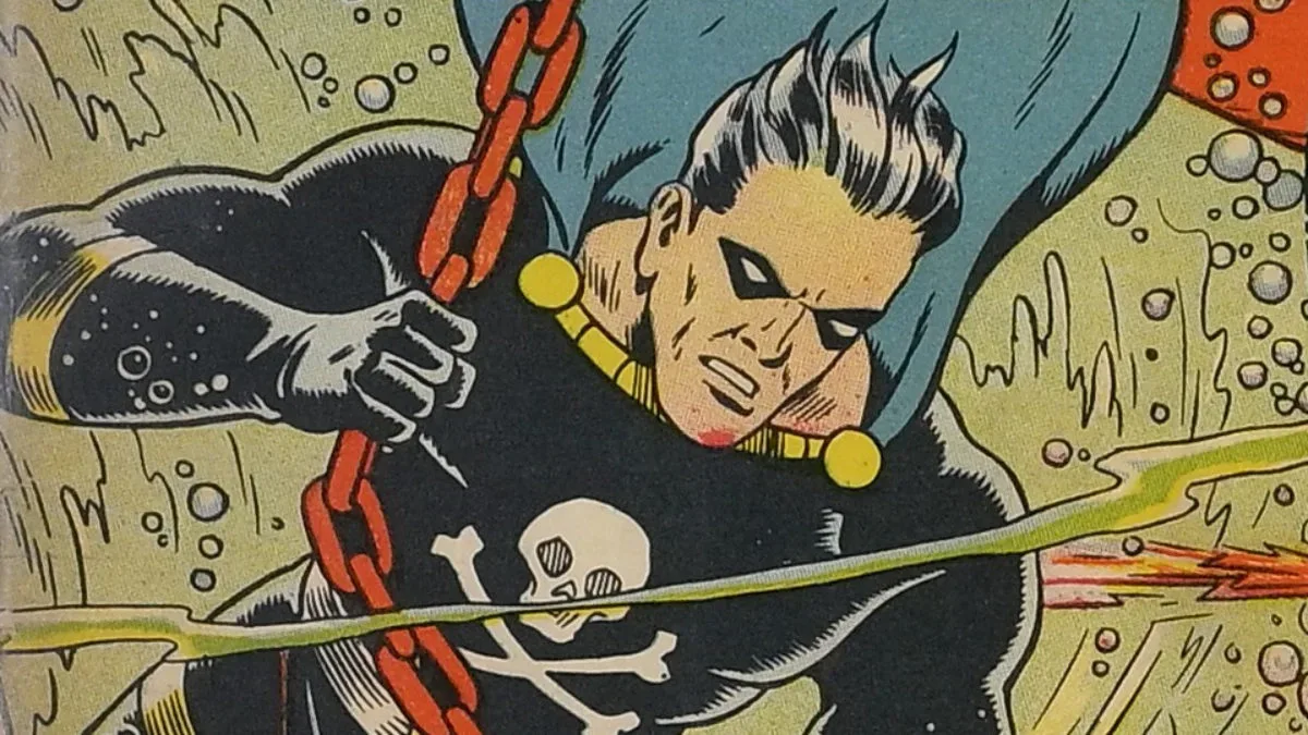 Alex Schomburg’s underwater Black Terror cover for Exciting Comics #28