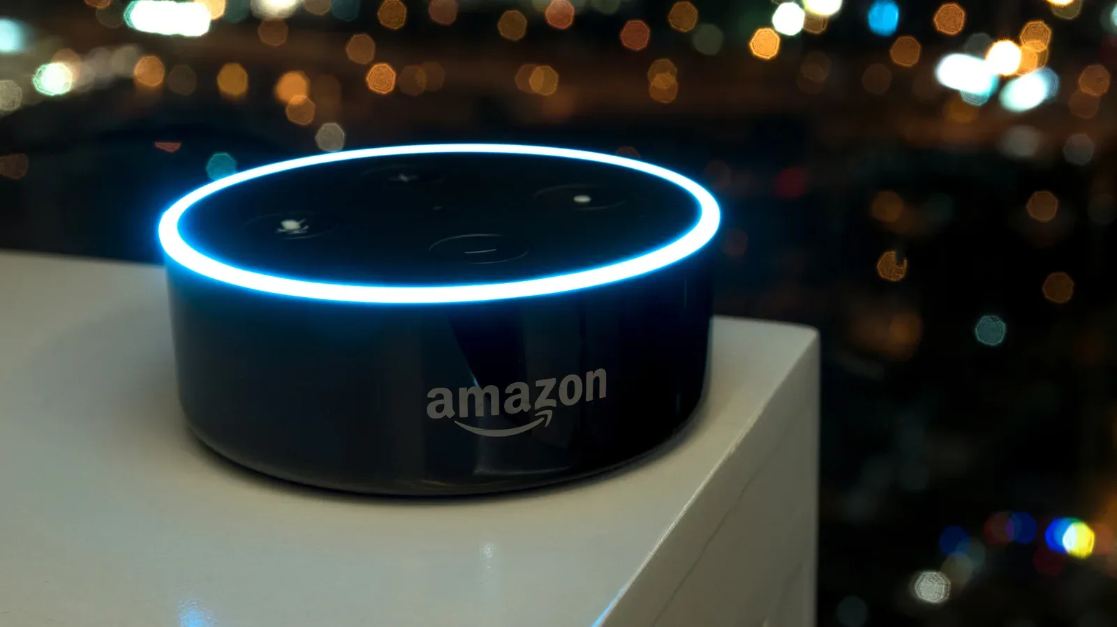 Amazon Echo device displaying a red mute indicator