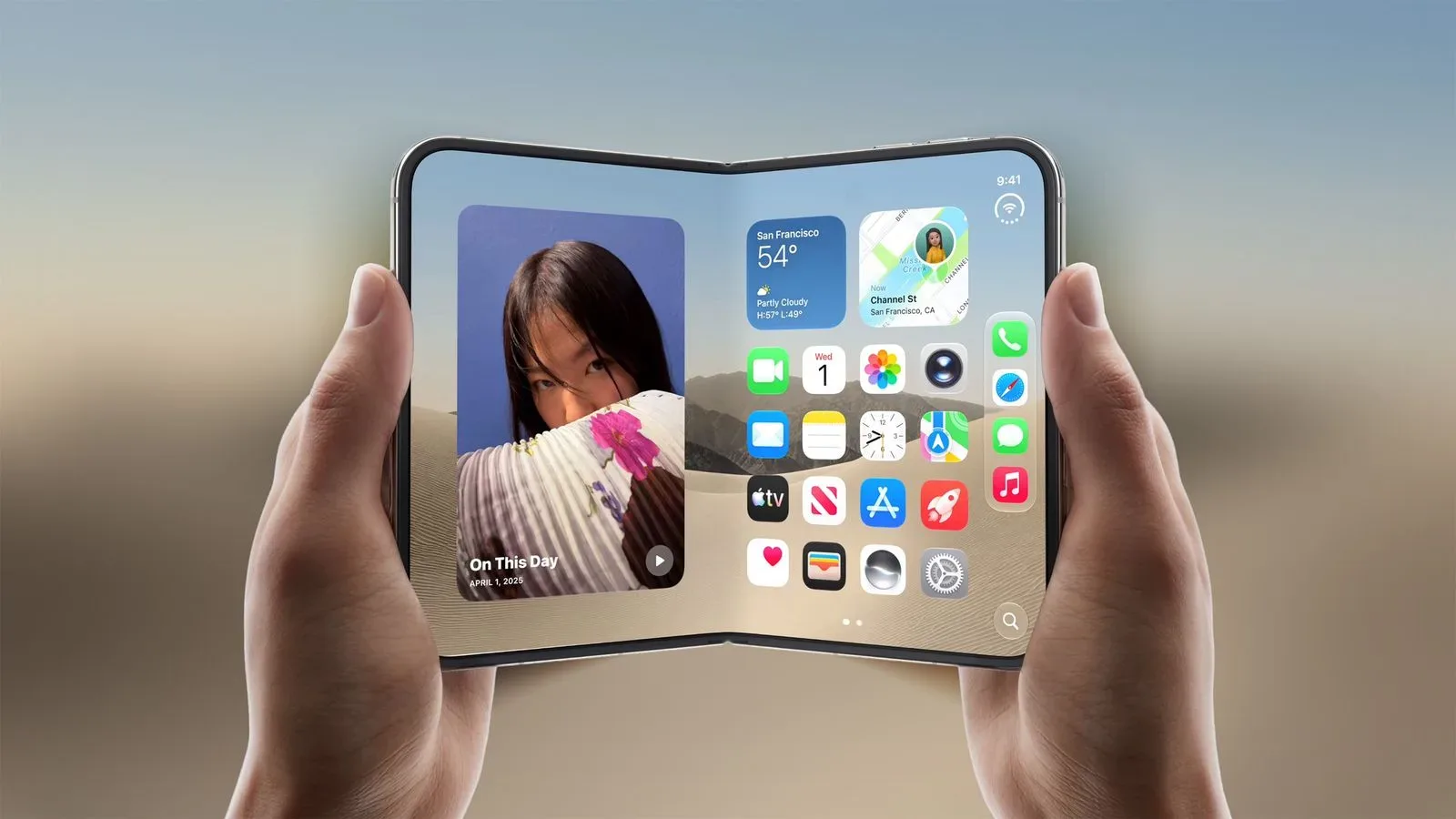 Conceptual foldable iPhone Duo shown closed with an outer display