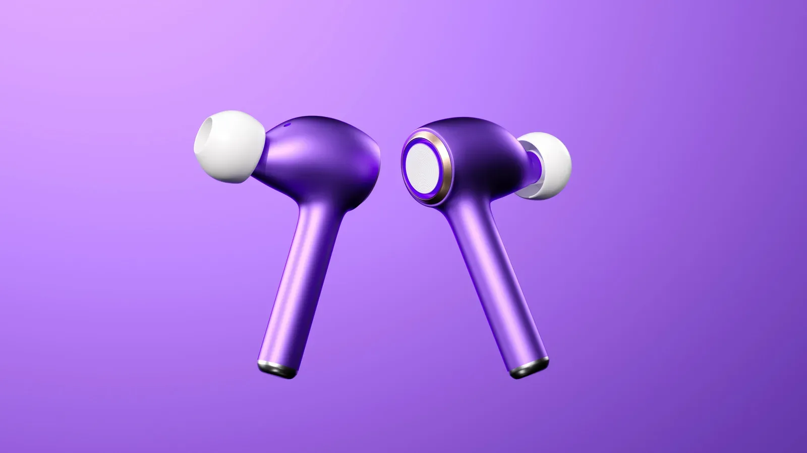 Wireless earbuds beside full-size headphones for a gaming audio comparison