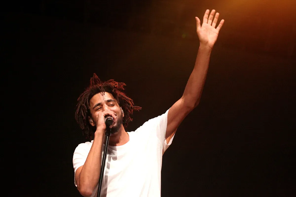 J. Cole performing during The Fall-Off Tour at Utilita Arena Birmingham