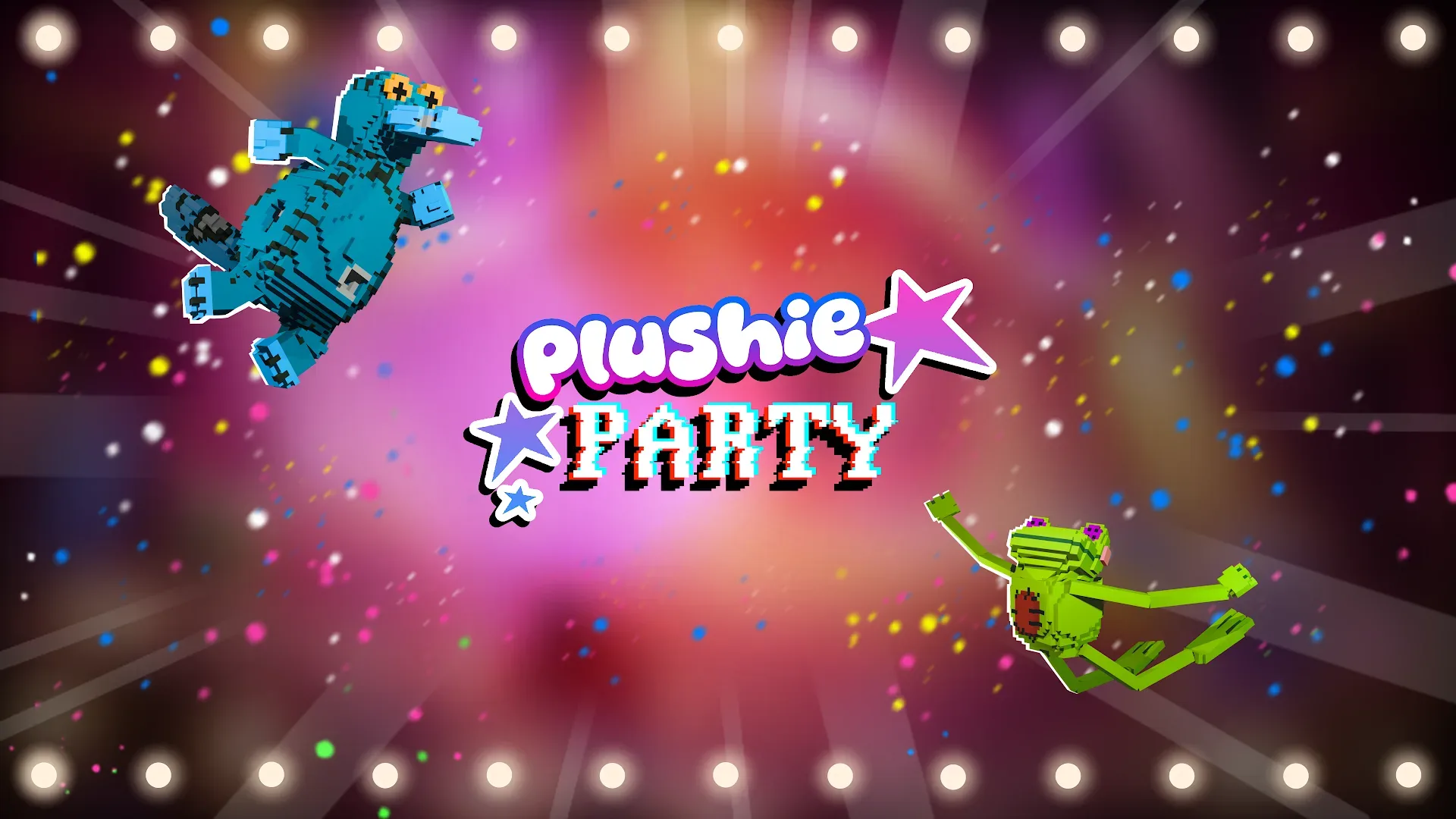 Plushie Party plush toy contestants compete inside a destructible retro arcade cabinet