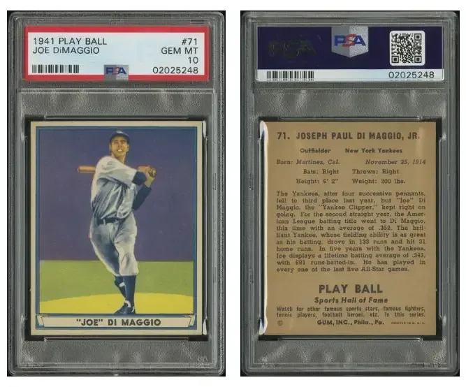1941 Play Ball Joe DiMaggio No. 71 baseball card in PSA 10 grade