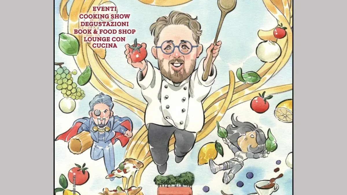 Spider-Man: Meals to Astonish promotional artwork for Foodmetti at Lucca Comics & Games
