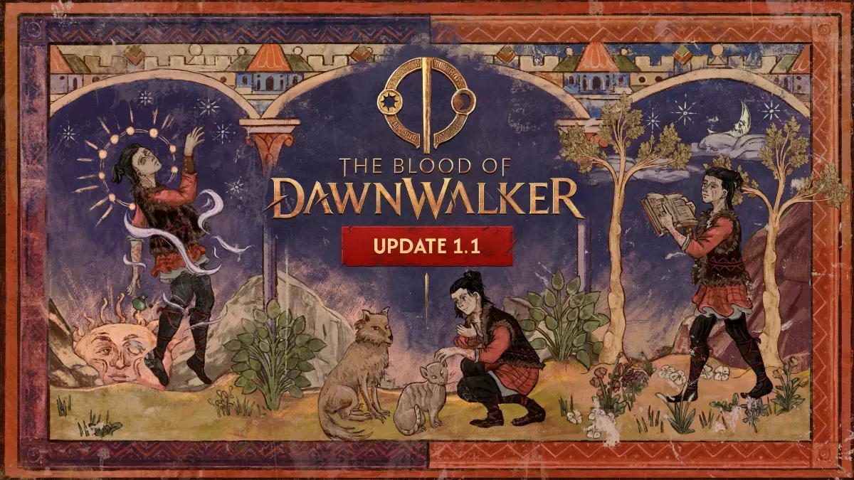 The Blood of Dawnwalker Update 1.1 promotional image showing the game’s dark fantasy world