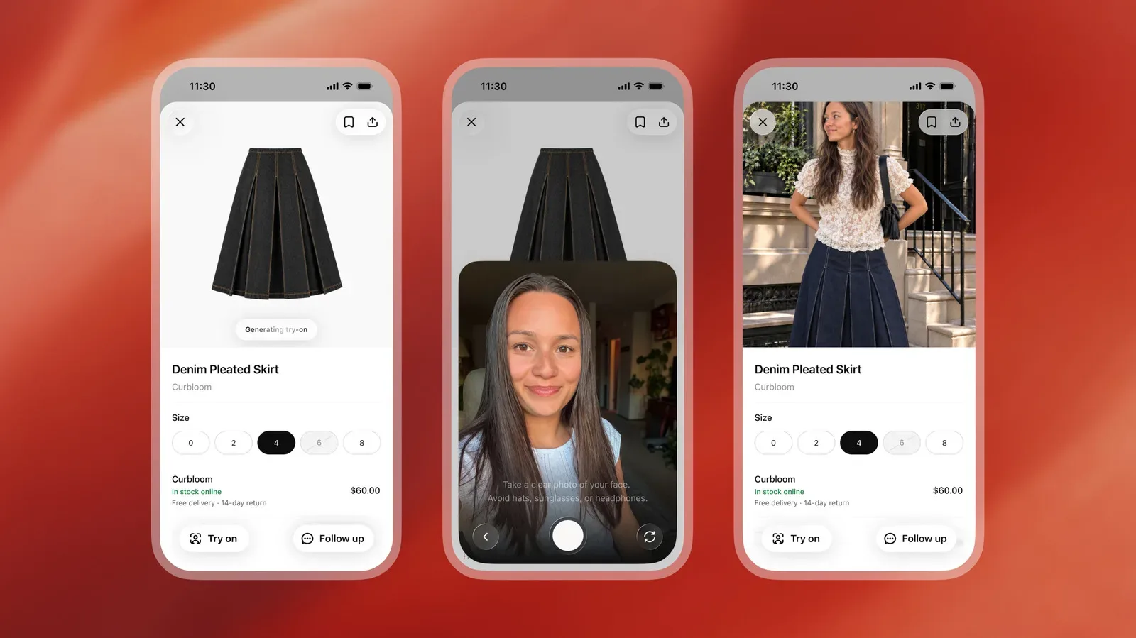 ChatGPT virtual clothing try-on interface with a garment listing and photo upload option