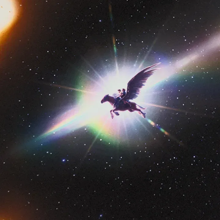 Poster for Narnia: The Magician’s Nephew showing Polly, Digory, Fledge and a cosmic lion image representing Aslan