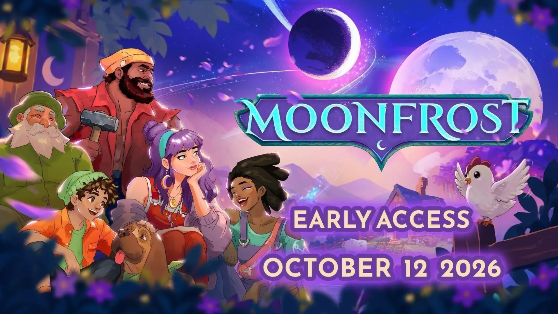 Moonfrost village rebuilding scene beneath the mysterious second moon