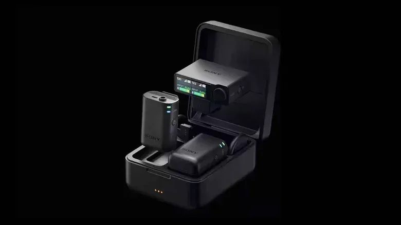 Sony ECM-W5 transmitter attached to clothing with magnetic backplate