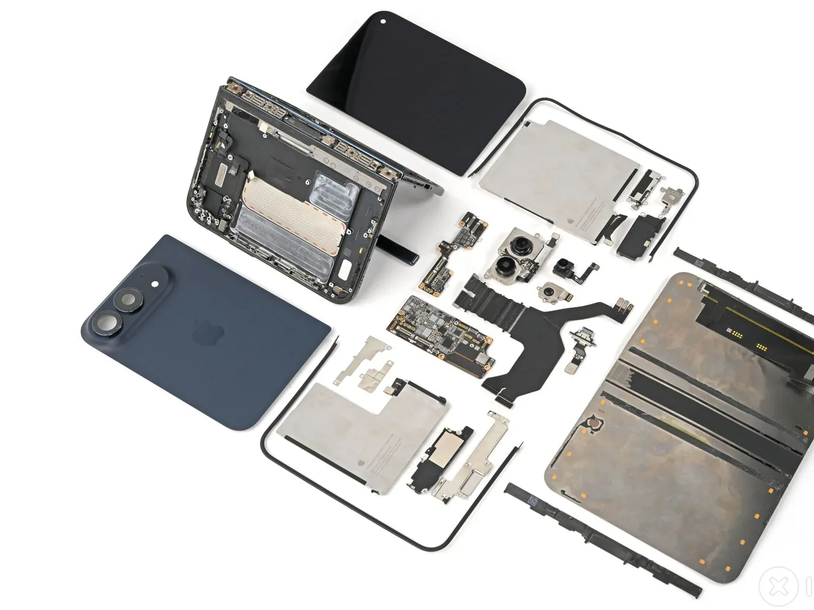 Illustration of a foldable phone hinge with flex cable and support rails