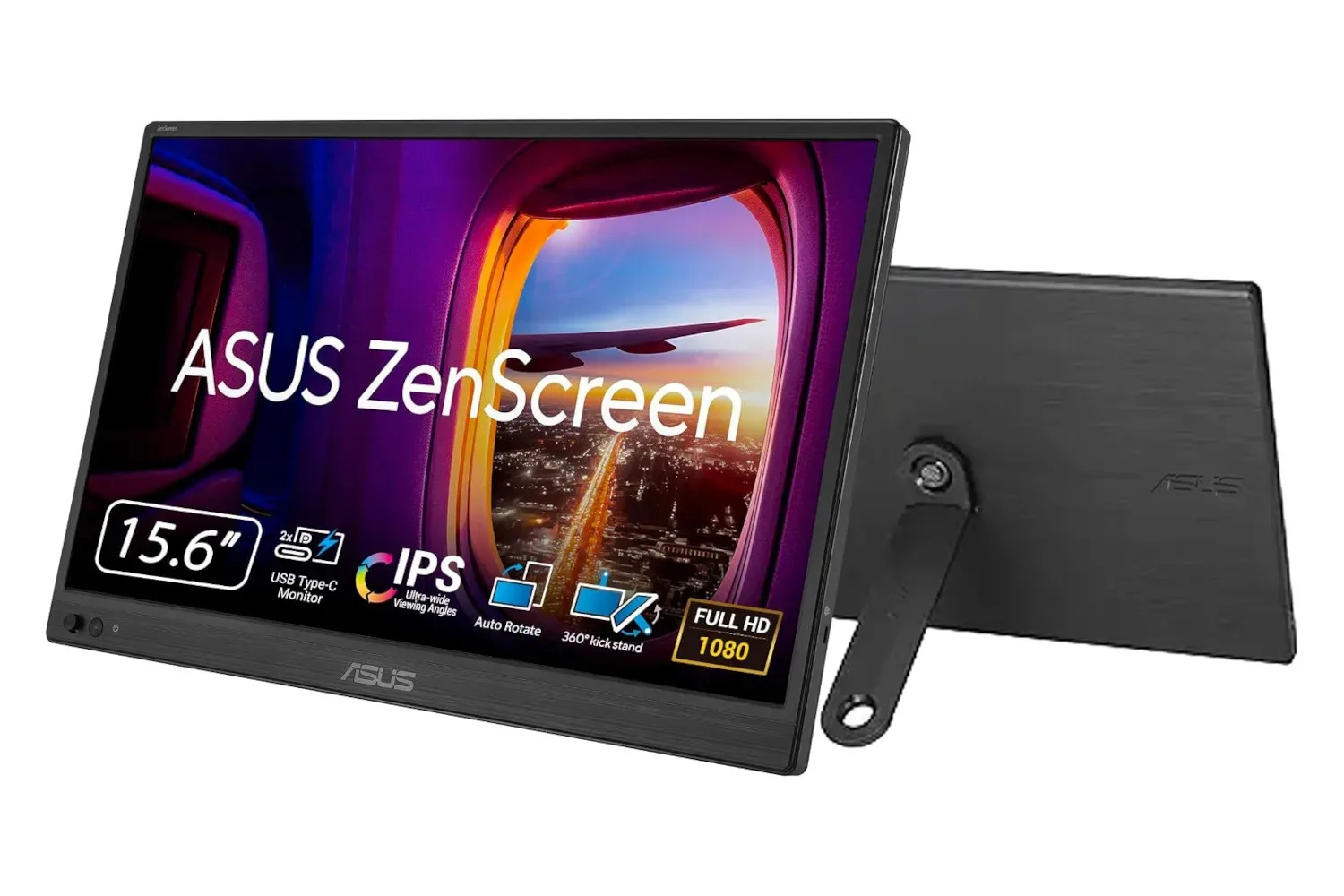 ASUS ZenScreen 15.6-inch portable monitor beside a laptop