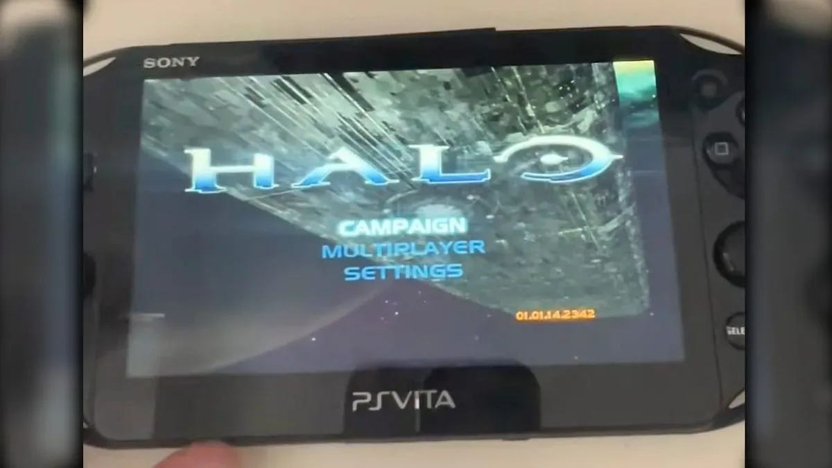 Halo: Combat Evolved Recomp title screen running on a PS Vita in an early work-in-progress build