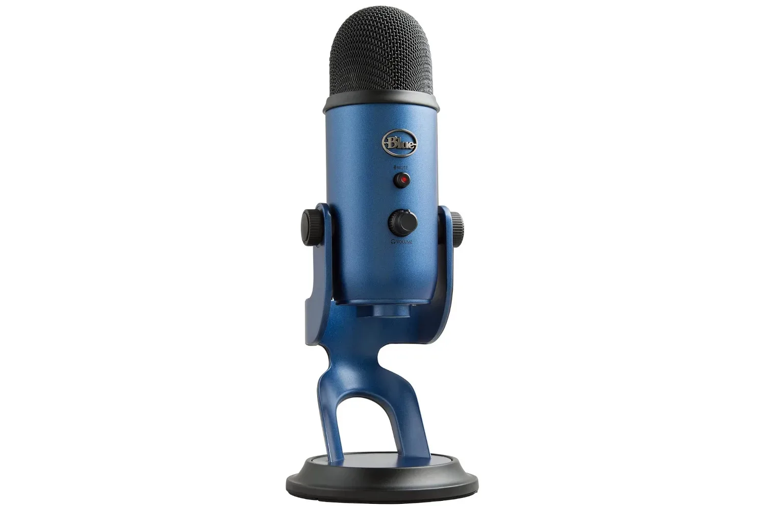 Logitech Creators Blue Yeti USB Microphone on a desktop stand