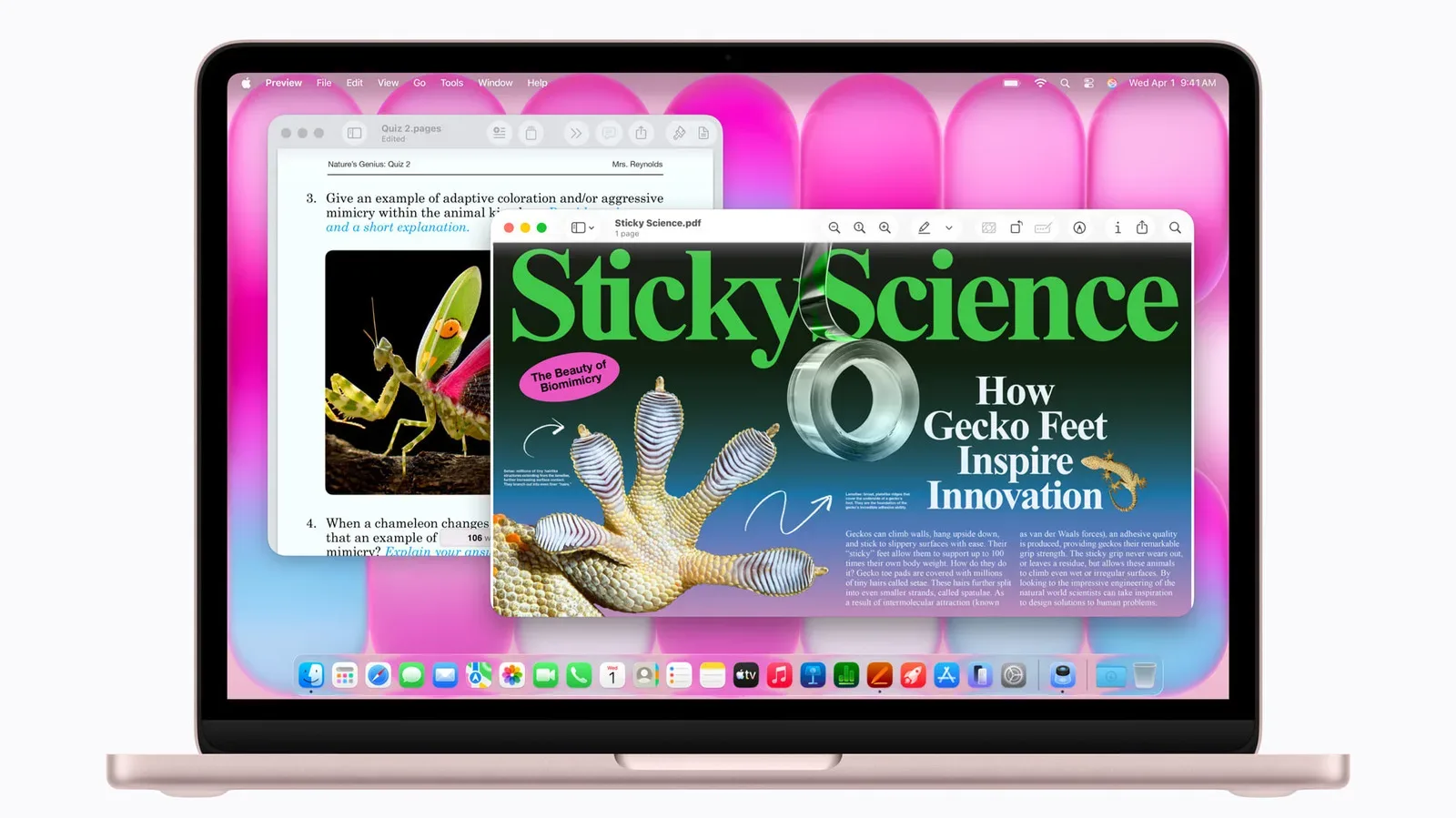 A Blush pink Apple MacBook Neo shown open on a desk