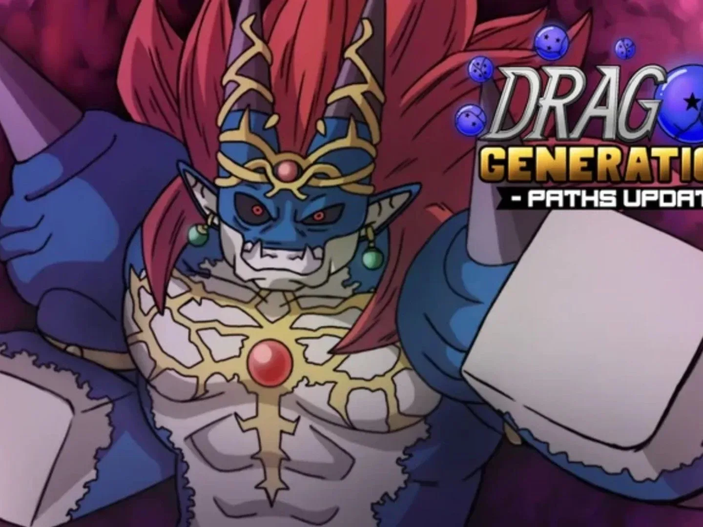 A horned character snarls in a promotional image for Dragon Generations on Roblox.