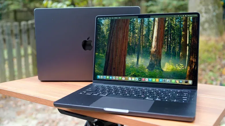 Close-up of a MacBook Pro keyboard and display