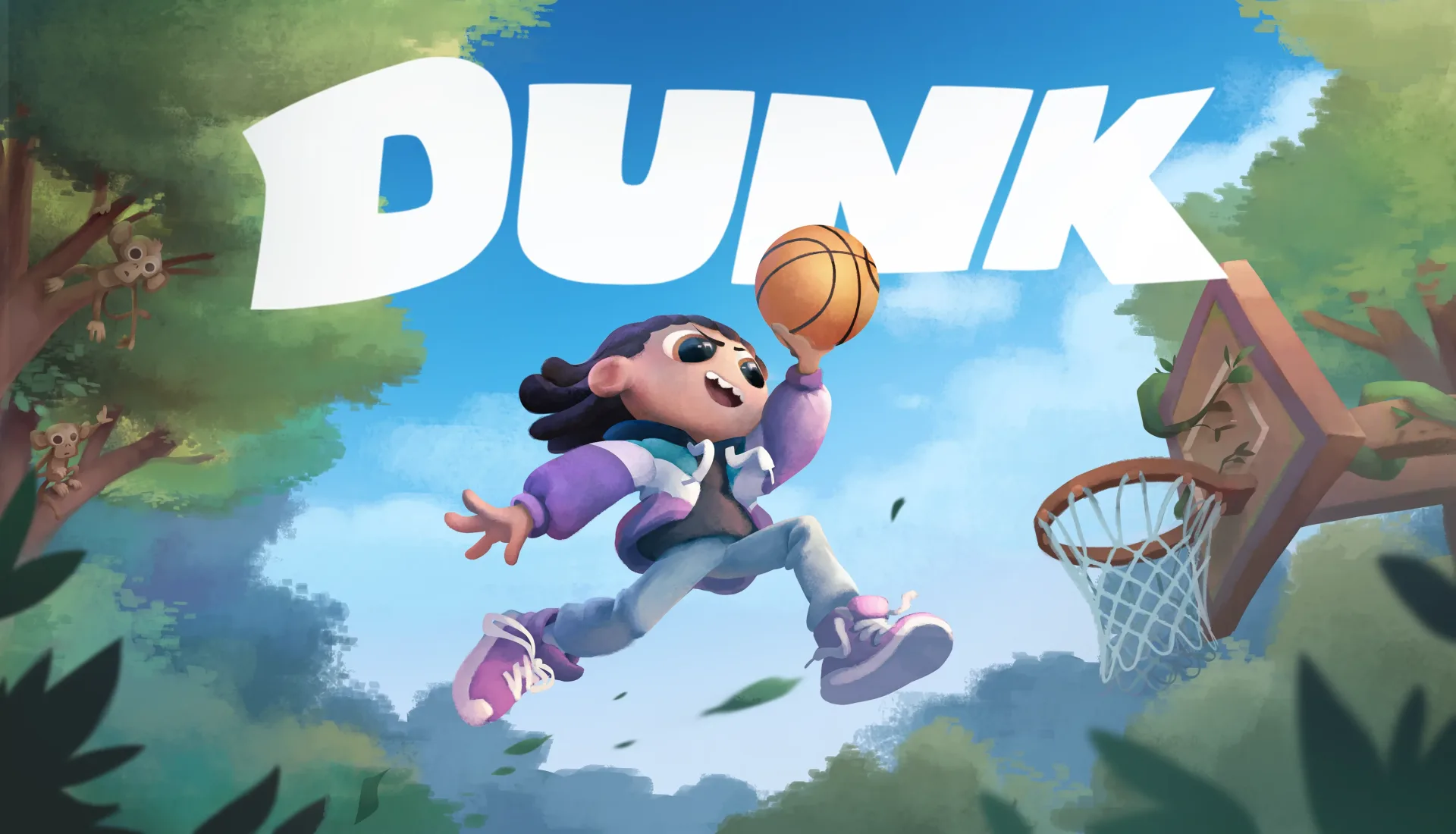 DUNK first-person arcade basketball gameplay on a stylized court