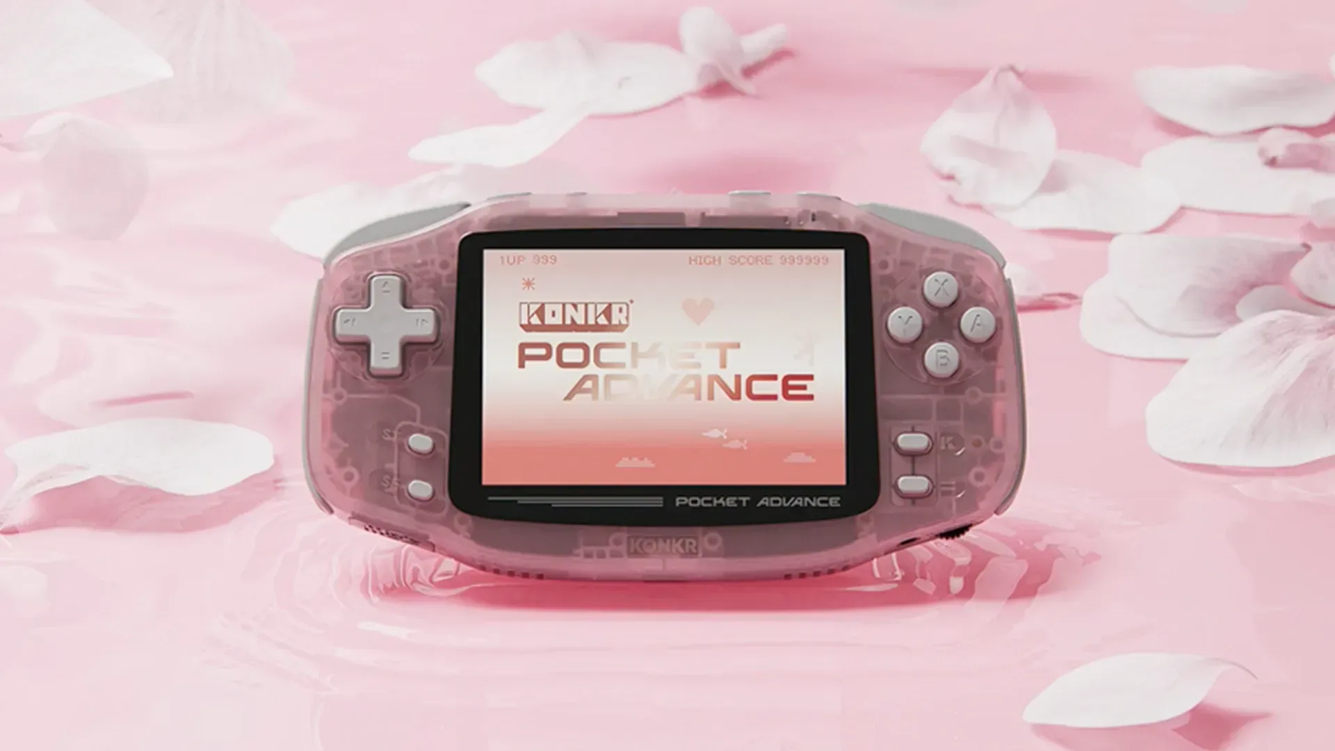 Close view of the Ice Pink AYANEO KONKR Pocket Advance colourway