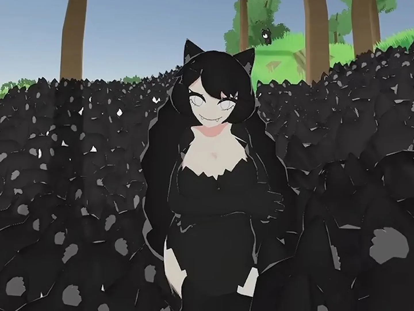 Wolf children building and hunting in Family Time colony-management gameplay
