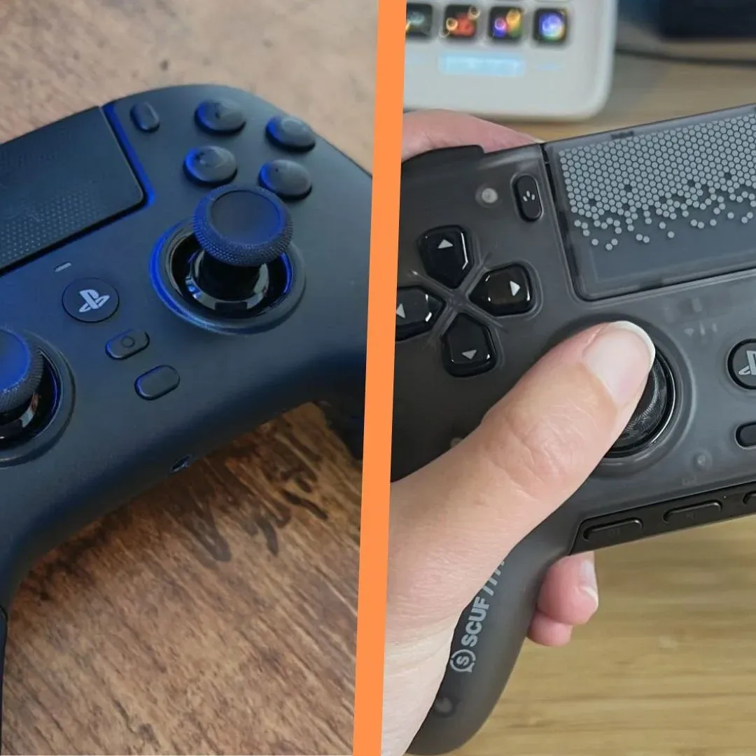 Close-up of extra buttons and thumbsticks on performance-focused PS5 controllers