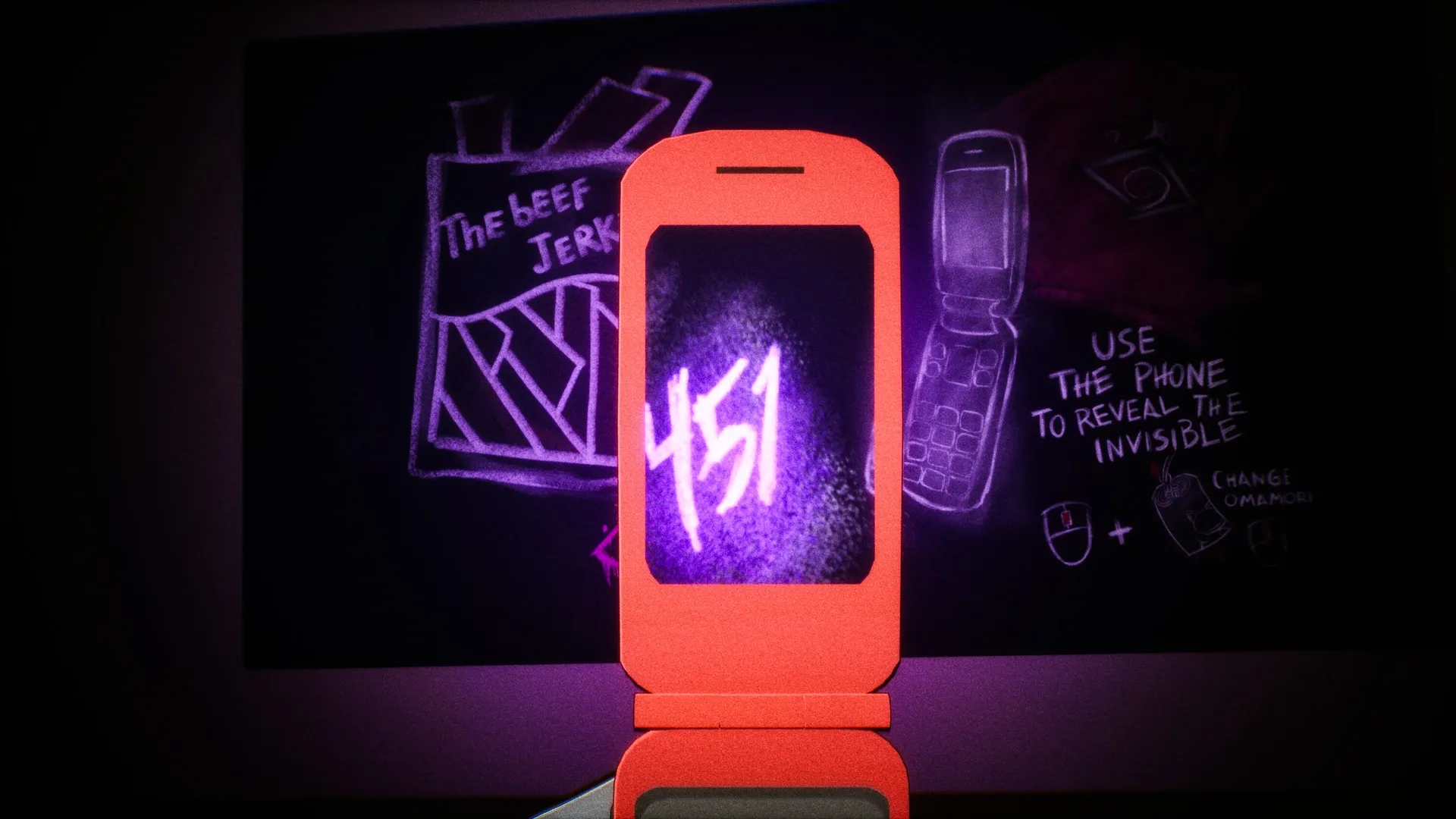 Signal Veil gameplay scene showing the phone camera used to reveal hidden imprints