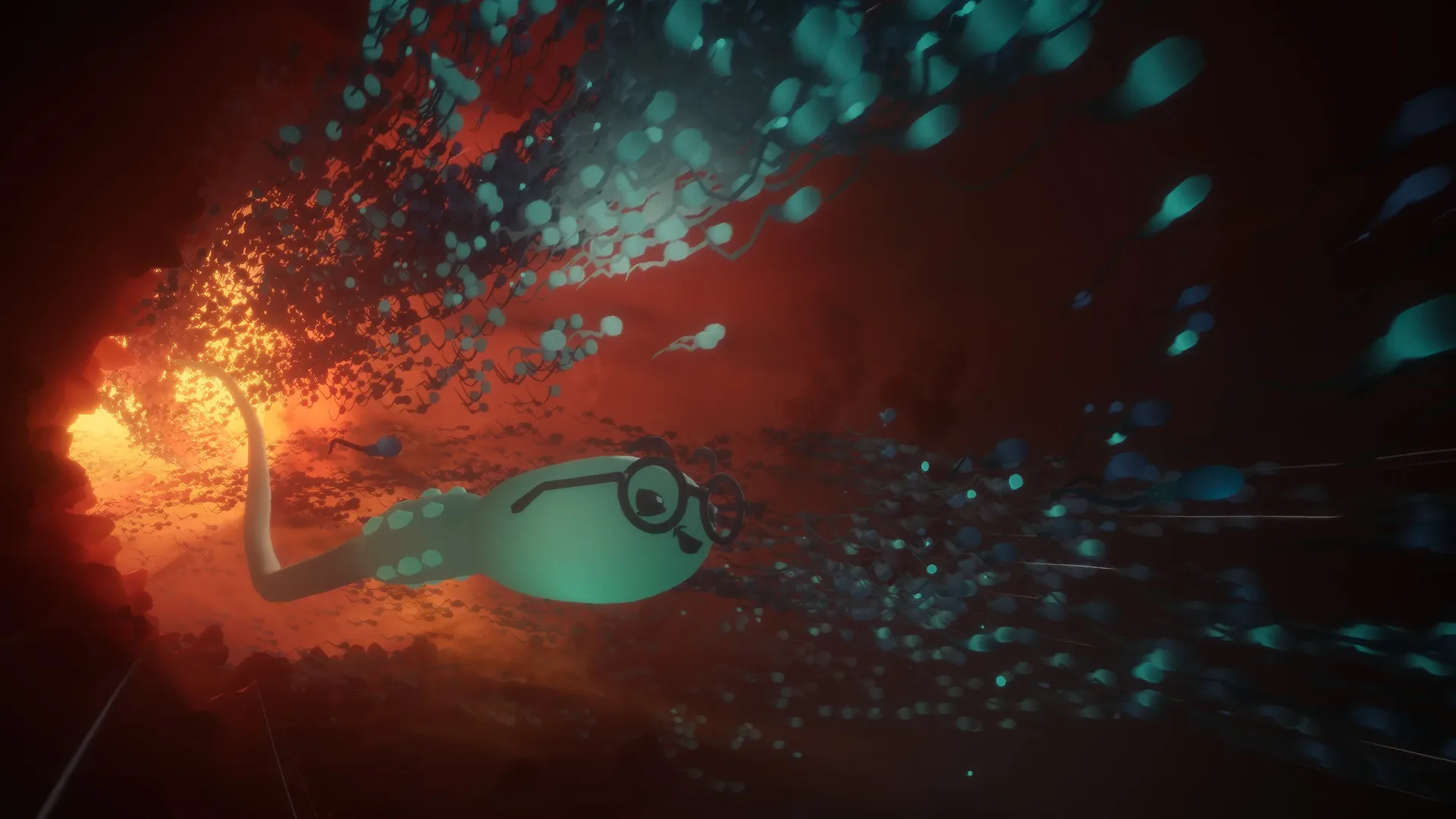 Become gameplay showing a sperm navigating a microscopic environment