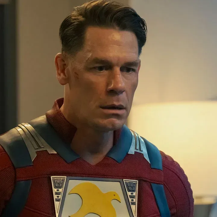 John Cena as Peacemaker in his reflective helmet