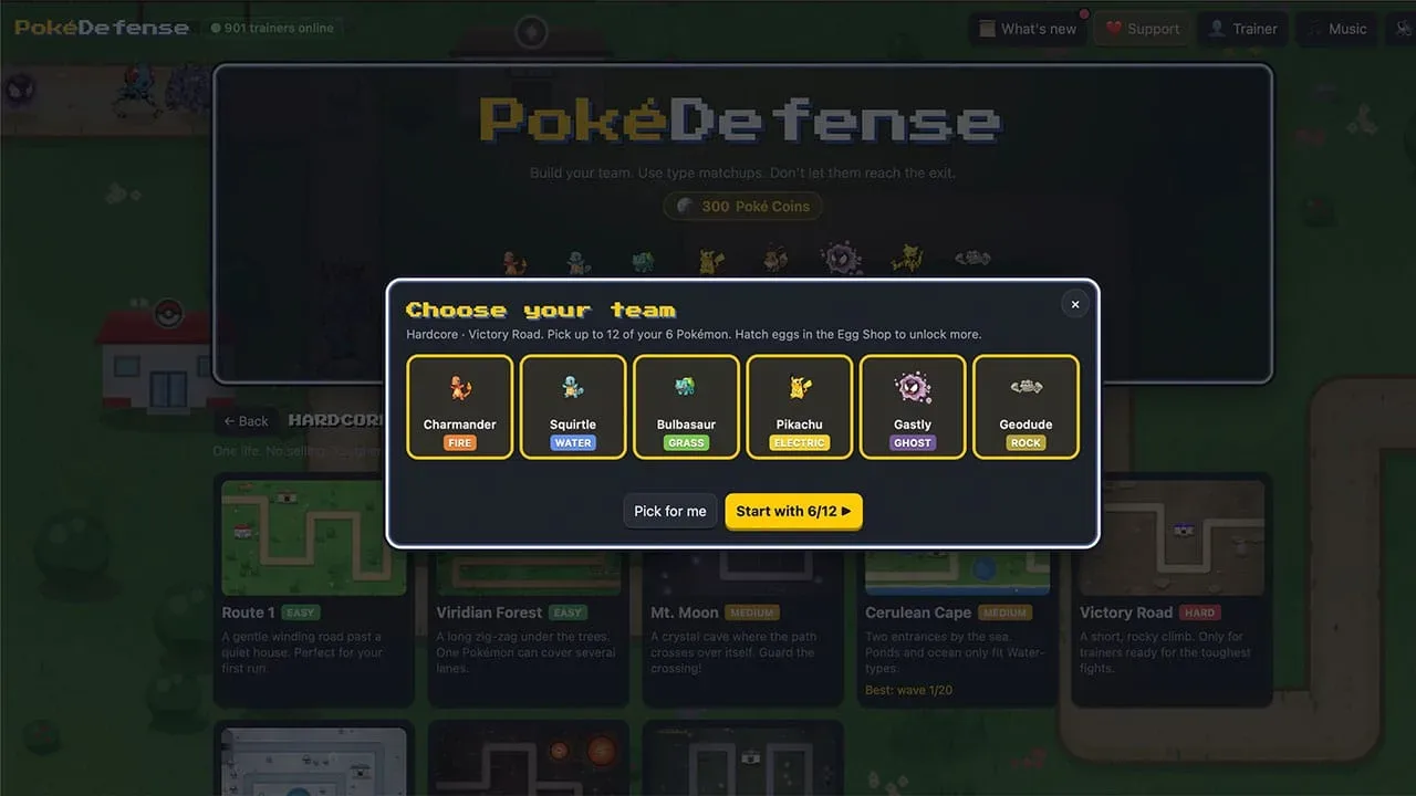 PokéDefense mode selection featuring Classic, Hardcore and Endless options