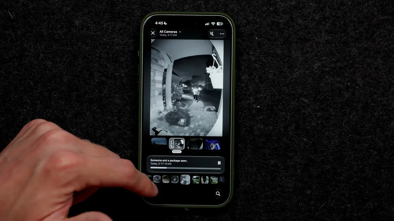 Apple Home app camera view showing AI-generated video descriptions
