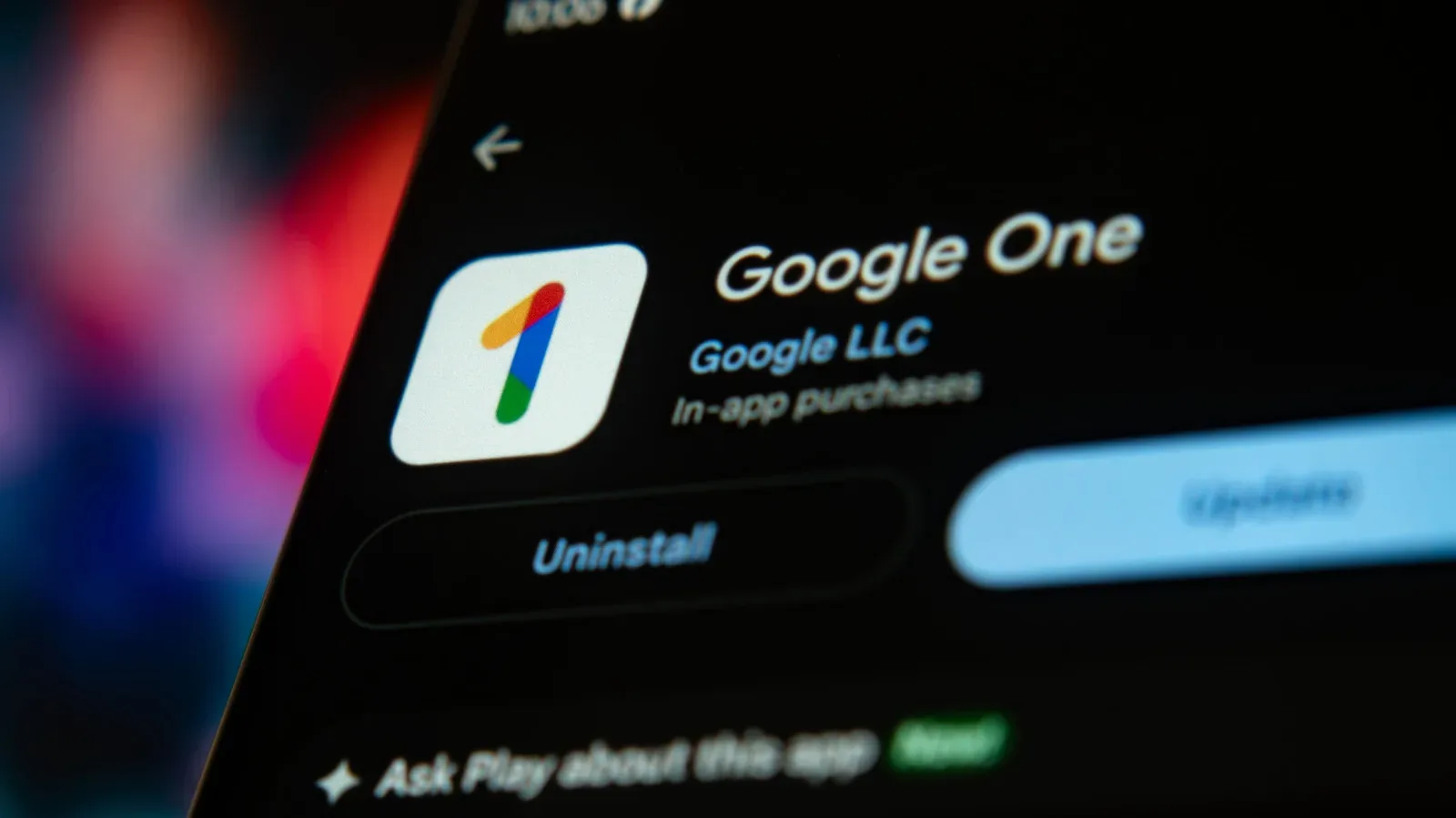 Google One account benefits page showing storage and plan perks