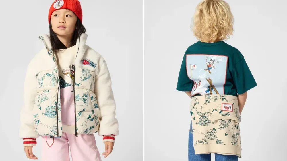 Disney x Marc Jacobs Kids collection accessories featuring mountain and ski-pass motifs