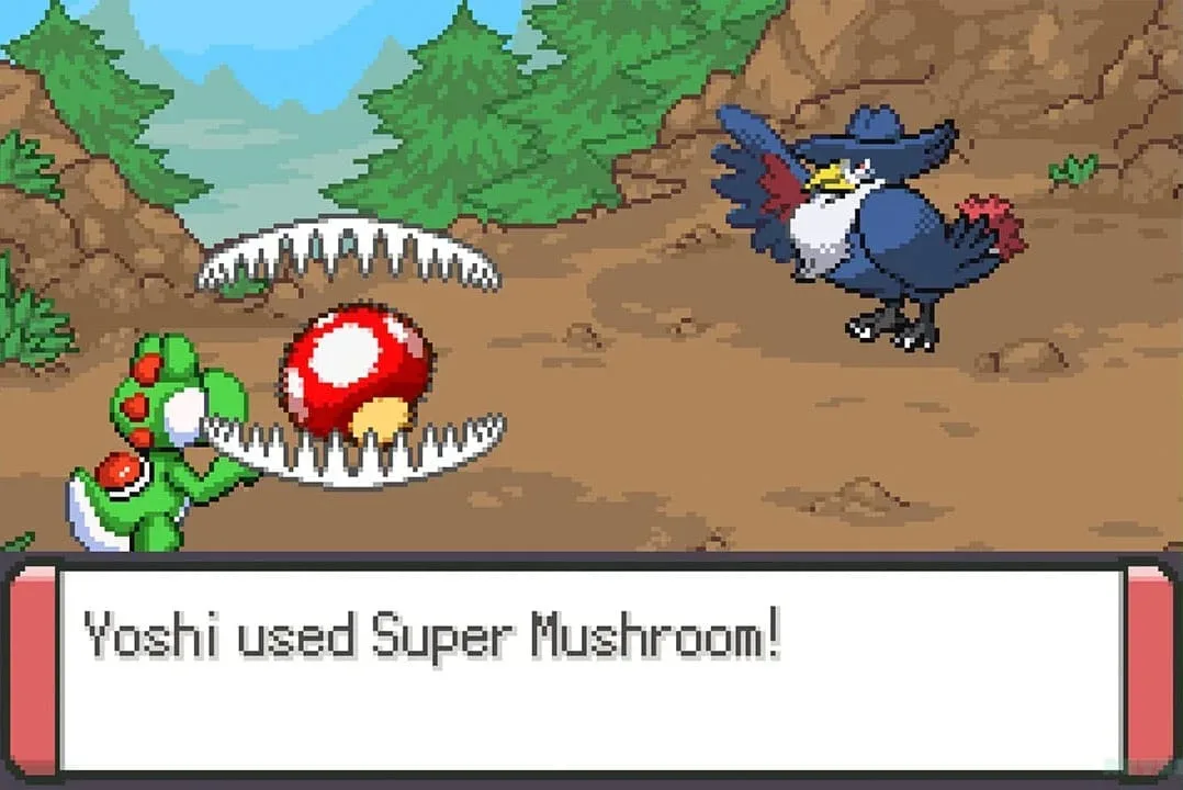 Yoshi using a super mushroom