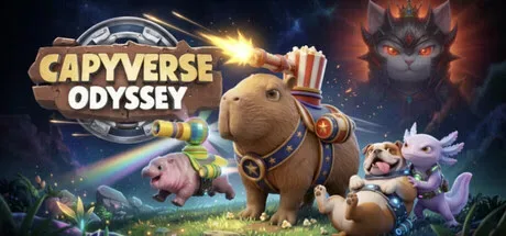 Capyverse Odyssey features airborne animal heroes using jetpacks in surreal combat worlds