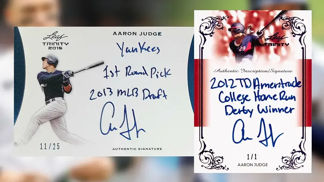 Leaf Trinity releases from both 2013 and 2015 with inscriptions describing Judge's current feats at that point in his career.