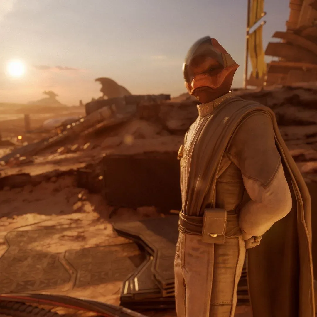 Shade arriving on a new planet in Star Wars: Galactic Racer