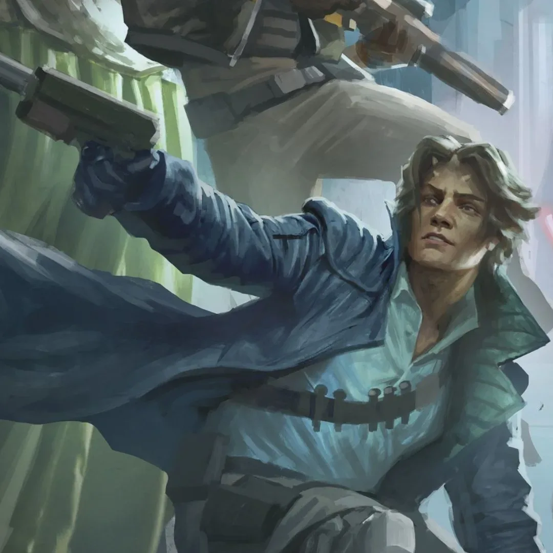 Star Wars tabletop teaser art focused on a covert Rebel crew