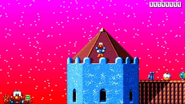 RoboCod platforming gameplay with modern widescreen interface layout