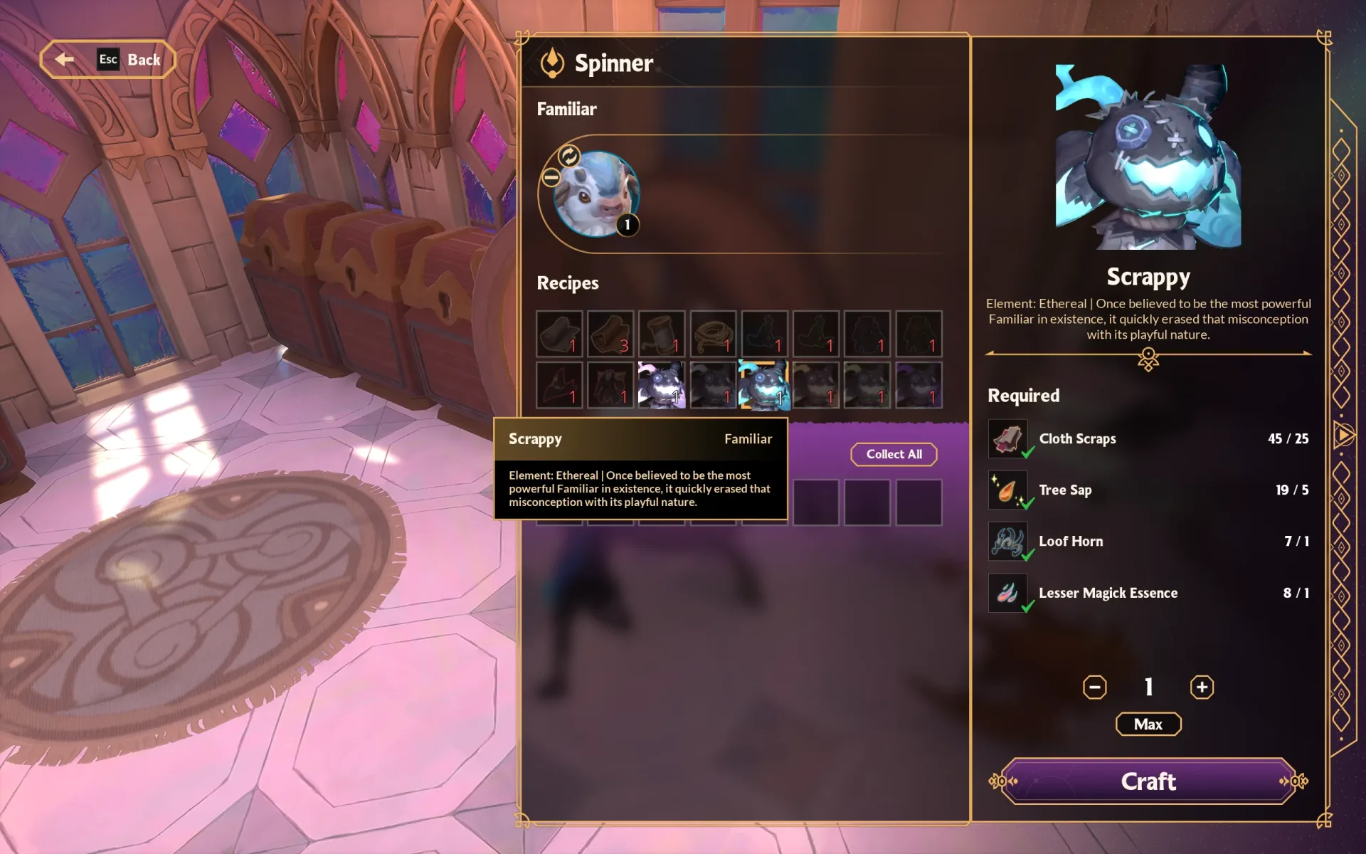 Witchspire familiar Scrappy with elemental variants