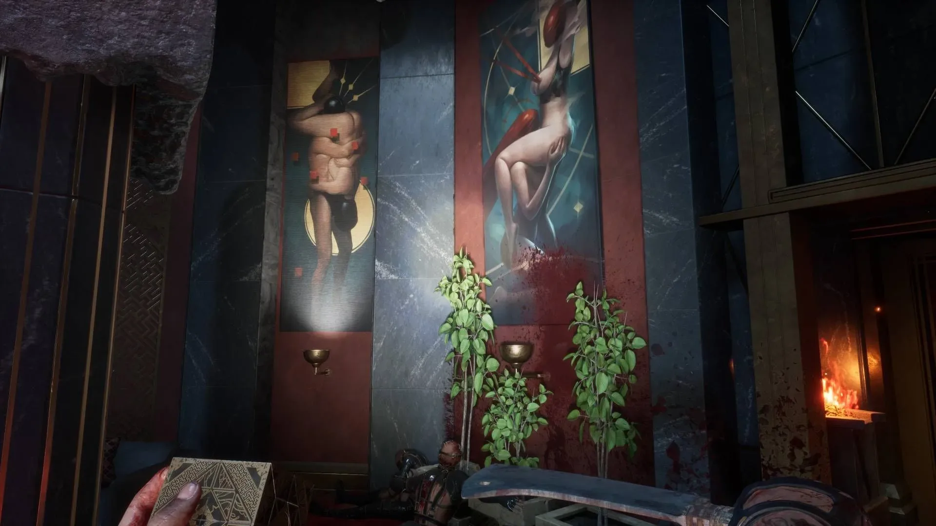 Hellraiser Revival Private Room artwork of two sex acts on the left side of the room