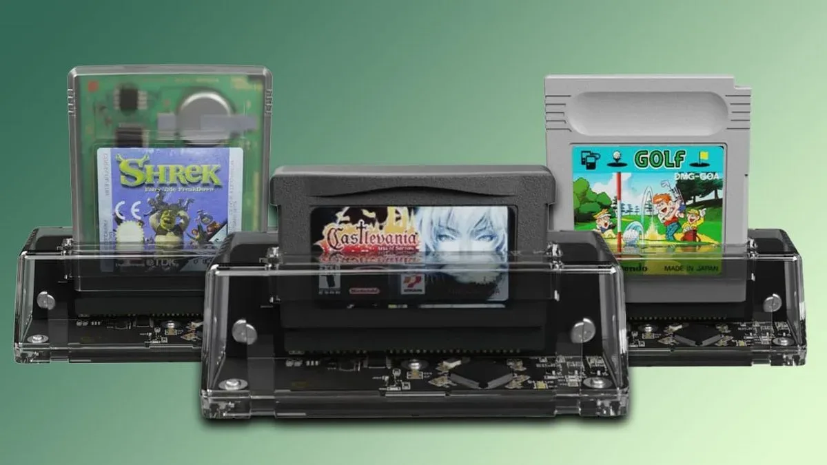 Epilogue GB Operator connected to a computer with a Game Boy cartridge inserted
